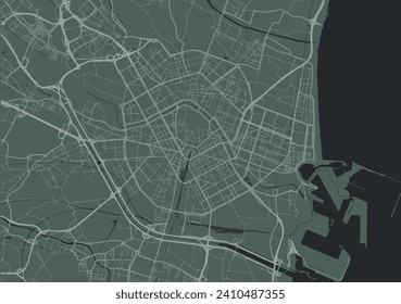 Vector city map of Valencia in Spain with white roads isolated on a green background.