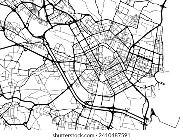 Vector city map of Valencia in Spain with black roads isolated on a white background.