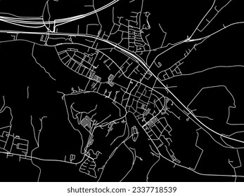 Mapa vectorial de Valkenburg en los Países Bajos con carreteras blancas aisladas en un fondo negro.