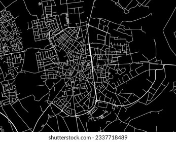 Stadtplan von Valkenswaard in den Niederlanden mit weißen Straßen einzeln auf schwarzem Hintergrund.
