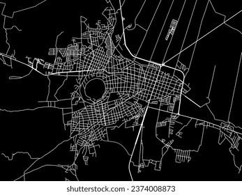 Vector city map of Valle de Santiago in Mexico with white roads isolated on a black background.