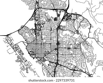 Vector city map of Vallejo California in the United States of America with black roads isolated on a white background.