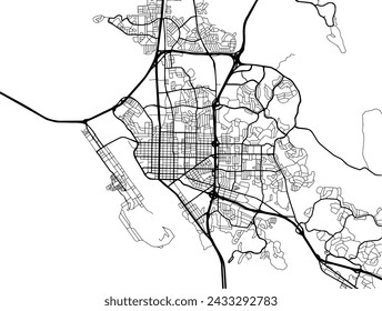 Vector city map of Vallejo California in the United States of America with black roads isolated on a white background
