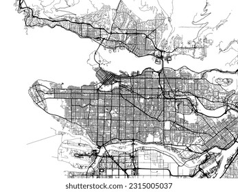 Vector city map of Vancouver British Columbia in Canada with black roads isolated on a white background.