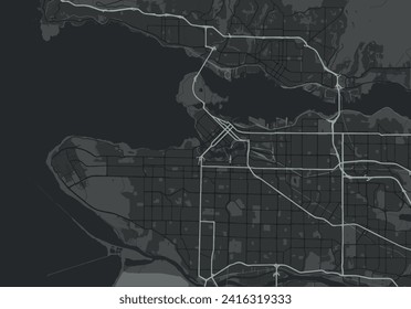 Vector city map of Vancouver British Columbia in Canada with white roads isolated on a grey background.