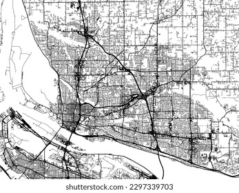 Vector city map of Vancouver Washington in the United States of America with black roads isolated on a white background.