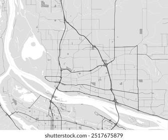 Mapa vetorial da cidade de Vancouver Washington nos Estados Unidos da América com estradas pretas isoladas sobre um fundo cinza.