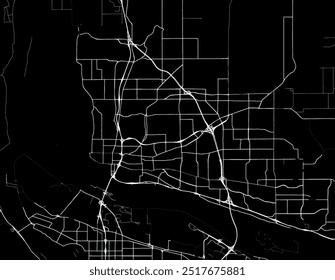 Mapa da cidade vetorial de Vancouver Washington nos Estados Unidos da América com estradas brancas isoladas sobre um fundo preto