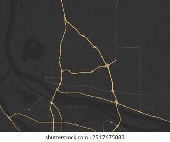 Mapa da cidade vetorial de Vancouver Washington nos Estados Unidos da América com estradas amarelas isoladas sobre um fundo marrom.