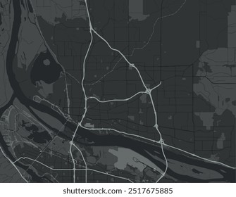 Mapa vetorial da cidade de Vancouver Washington nos Estados Unidos da América com estradas brancas isoladas sobre um fundo cinza.