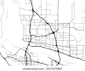 Mapa vetorial da cidade de Vancouver Washington nos Estados Unidos da América com estradas pretas isoladas sobre um fundo branco.