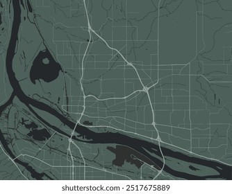 Mapa vetorial da cidade de Vancouver Washington nos Estados Unidos da América com estradas brancas isoladas sobre um fundo verde.