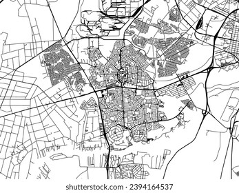 Mapa vectorial de la ciudad de Vanderbijlpark en Sudáfrica con carreteras negras aisladas en un fondo blanco.