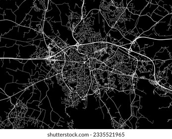 Vector city map of Vannes in France with white roads isolated on a black background.