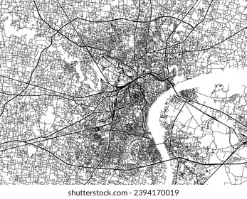 Vector city map of Varanasi in the Republic of India with black roads isolated on a white background.
