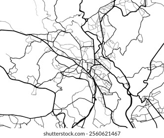 Vector city map of Varese in Italy with black roads isolated on a white background.