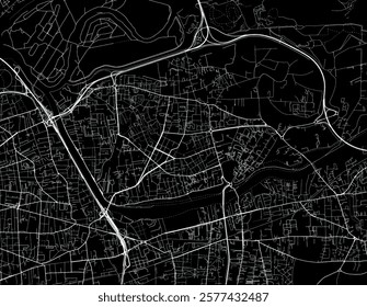 Vector city map of Vaulx-en-Velin in the France with white roads isolated on a black background.