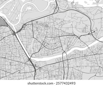 Vector city map of Vaulx-en-Velin in the France with black roads isolated on a grey background.