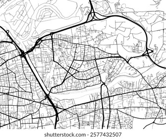 Vector city map of Vaulx-en-Velin in the France with black roads isolated on a white background.