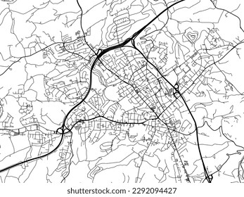 Vector city map of Velbert in the Germany with black roads isolated on a white background.