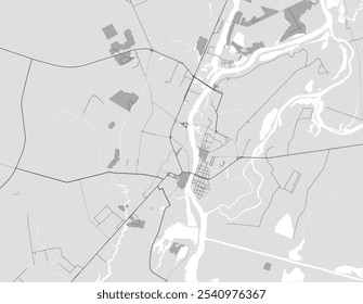 Vector city map of Velikiy Novgorod in the Russian with black roads isolated on a grey background.