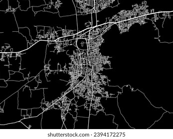 Vector city map of Vellore in the Republic of India with white roads isolated on a black background.