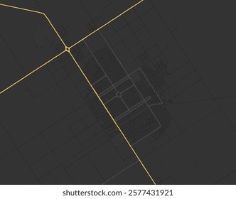 Vector city map of Venado Tuerto in Argentina with yellow roads isolated on a brown background.