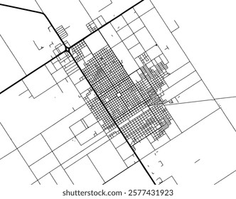 Vector city map of Venado Tuerto in Argentina with black roads isolated on a white background.