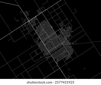 Vector city map of Venado Tuerto in Argentina with white roads isolated on a black background