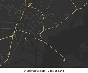 Mapa de la ciudad de Vector de Venecia en Italia con carreteras amarillas aisladas sobre un fondo marrón.