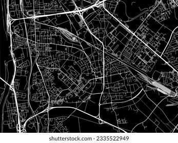 Vector city map of Venissieux in France with white roads isolated on a black background.