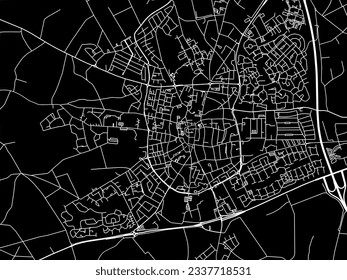 Vector city map of Venray in the Netherlands with white roads isolated on a black background.
