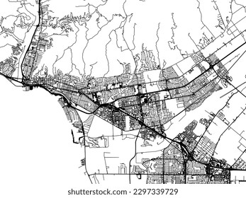 Vector city map of Ventura California in the United States of America with black roads isolated on a white background.