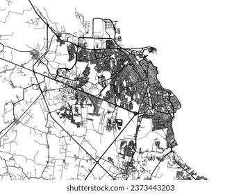 Mapa vectorial de Veracruz en México con caminos negros aislados en un fondo blanco.