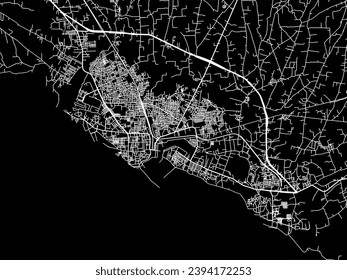 Vector city map of Veraval in the Republic of India with white roads isolated on a black background.