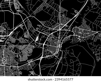 Vector city map of Vereeniging in South Africa with white roads isolated on a black background.