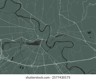 Vector city map of Verona in the Italy with white roads isolated on a green background.