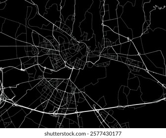 Vector city map of Verona in the Italy with white roads isolated on a black background.