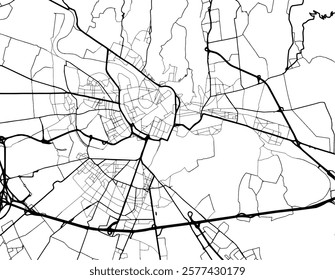 Vector city map of Verona in the Italy with black roads isolated on a white background.