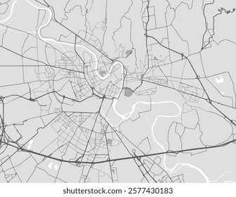 Vector city map of Verona in the Italy with black roads isolated on a grey background.