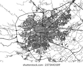 Vector city map of Victoria de Durango in Mexico with black roads isolated on a white background.