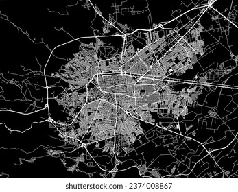 Vector city map of Victoria de Durango in Mexico with white roads isolated on a black background.