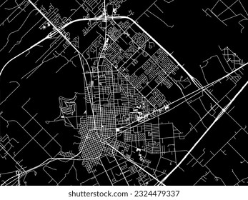 Mapa de la ciudad vectorial de Victory Texas en los Estados Unidos de América con caminos blancos aislados en un fondo negro.