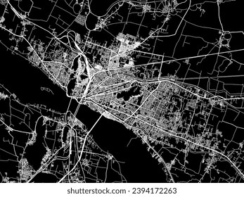 Vector city map of Vijayawada in the Republic of India with white roads isolated on a black background.