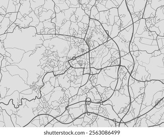 Vector city map of Vila Nova de Famalicao in Portugal with black roads isolated on a grey background.