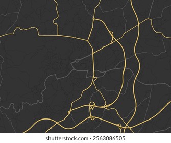 Vector city map of Vila Nova de Famalicao in Portugal with yellow roads isolated on a brown background.