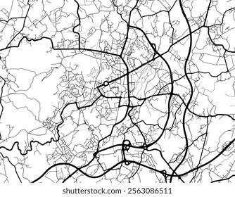 Vector city map of Vila Nova de Famalicao in Portugal with black roads isolated on a white background.