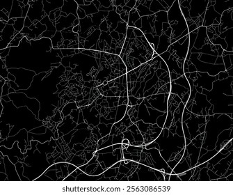 Vector city map of Vila Nova de Famalicao in Portugal with white roads isolated on a black background.