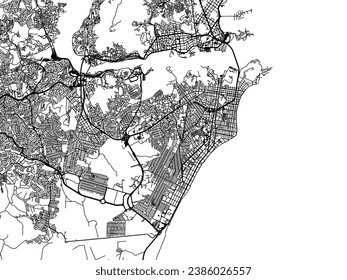 Mapa vectorial de Vila Velha en Brasil con carreteras negras aisladas en un fondo blanco.