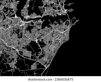 Mapa vectorial de Vila Velha en Brasil con caminos blancos aislados en un fondo negro.